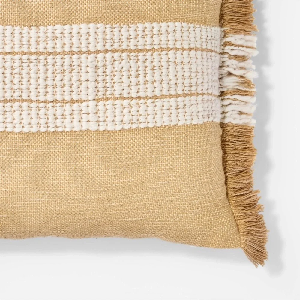 Threshold Studio McGee Woven Striped Throw Pillow Neutral Cream Fringed Trim